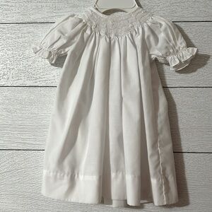 Petit Ami preemie white smocked hand embroidered dress